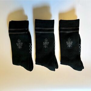 NWT 3x Pairs of Bombas Honeycomb Arch Support Stripe Black Crew Socks – Medium